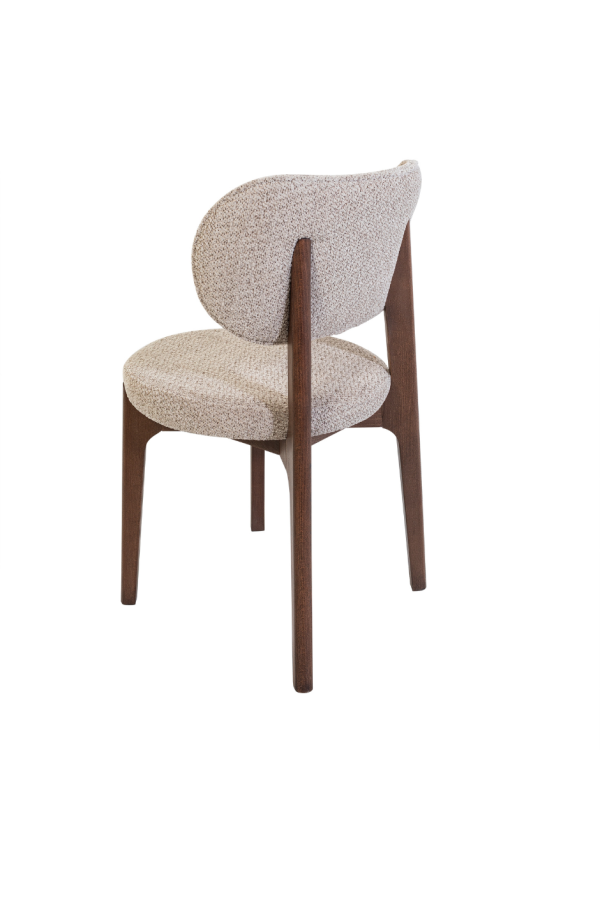Chaise Arven élégante – dossier arrondi en tissu beige et pieds en bois – E-meuble Maroc