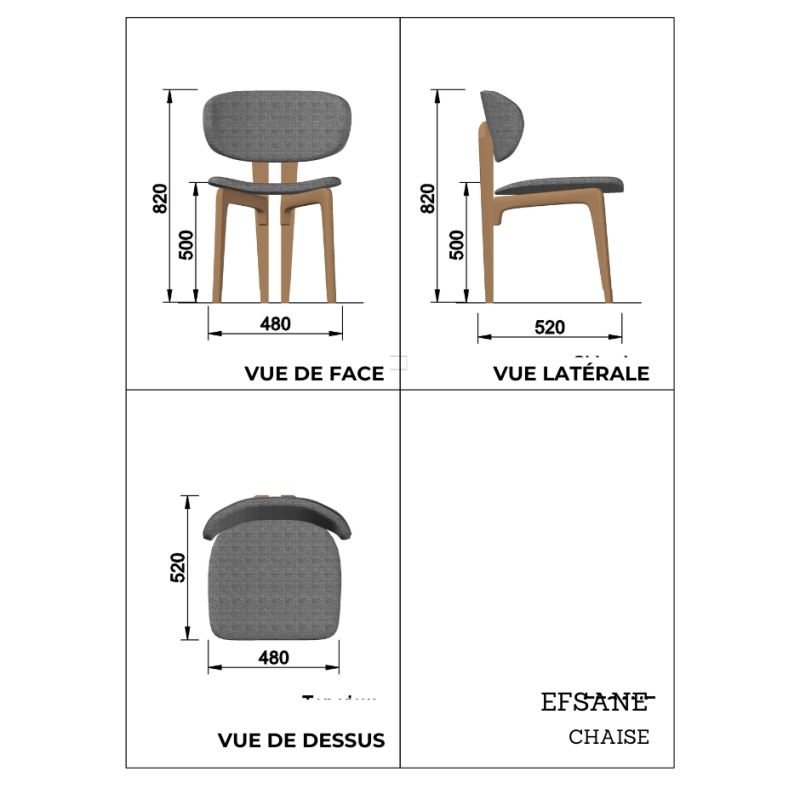 Chaise Efsane en bois foncé et tissu texturé – Élégance contemporaine