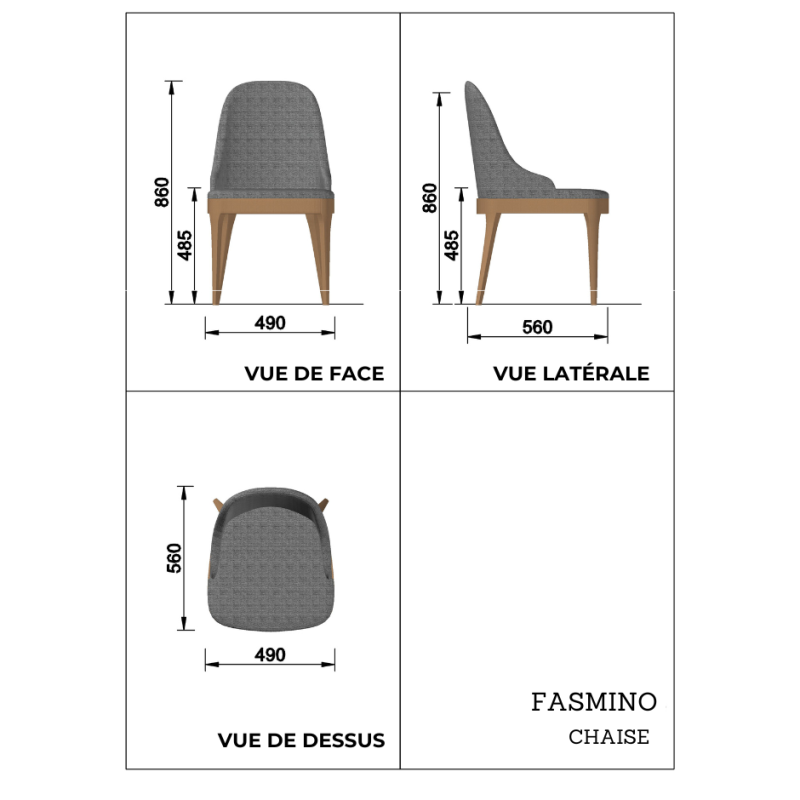 Chaise Fasmino en bois foncé et tissu beige – Élégance et maintien