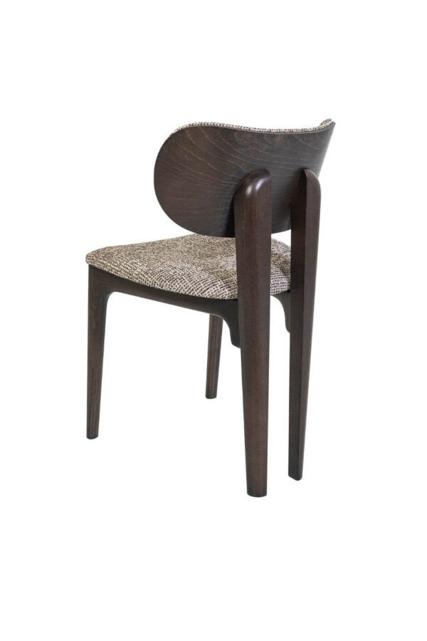 Chaise Efsane en bois foncé avec assise tissu texturé – vue arrière élégante