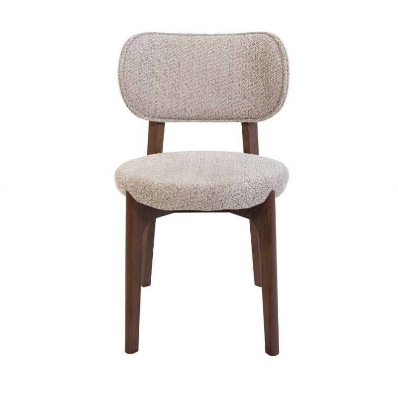 Chaise design Arven en bois foncé et tissu beige – vue de face – E-meuble Maroc