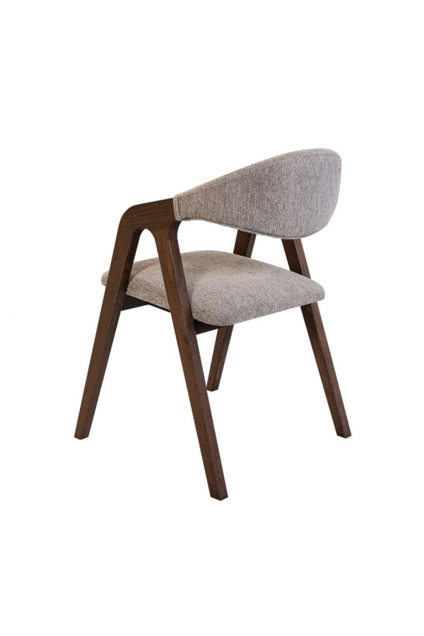 Chaise Moly avec accoudoirs intégrés en bois foncé et revêtement gris doux